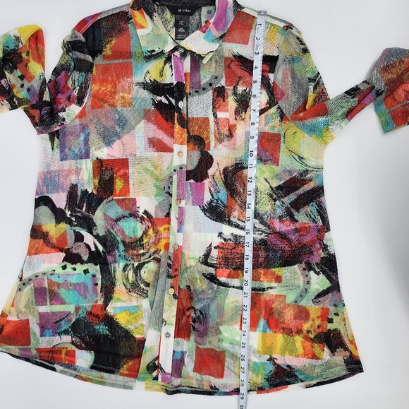 Ali Miles Button Down Sheer Shirt Art To Wear Abstract Colorful Large - Picture 6 of 9